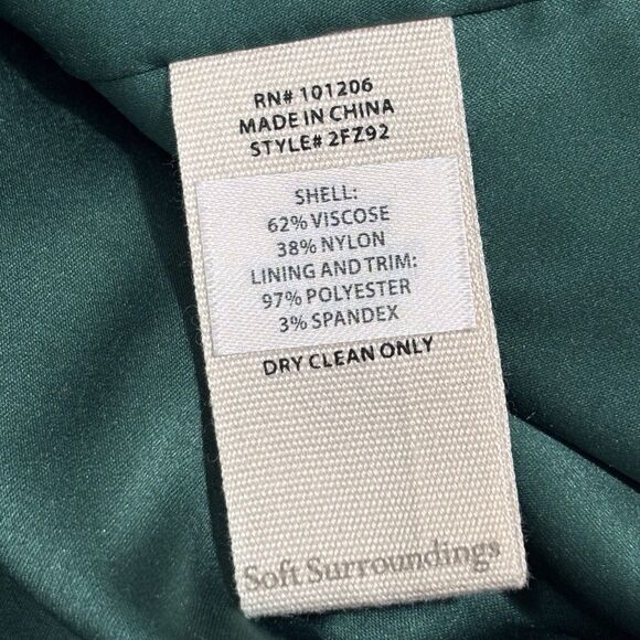 Soft Surroundings Top Vanetta Velvet Burnout Women’s Large Emerald Green Blouse - Picture 8 of 8